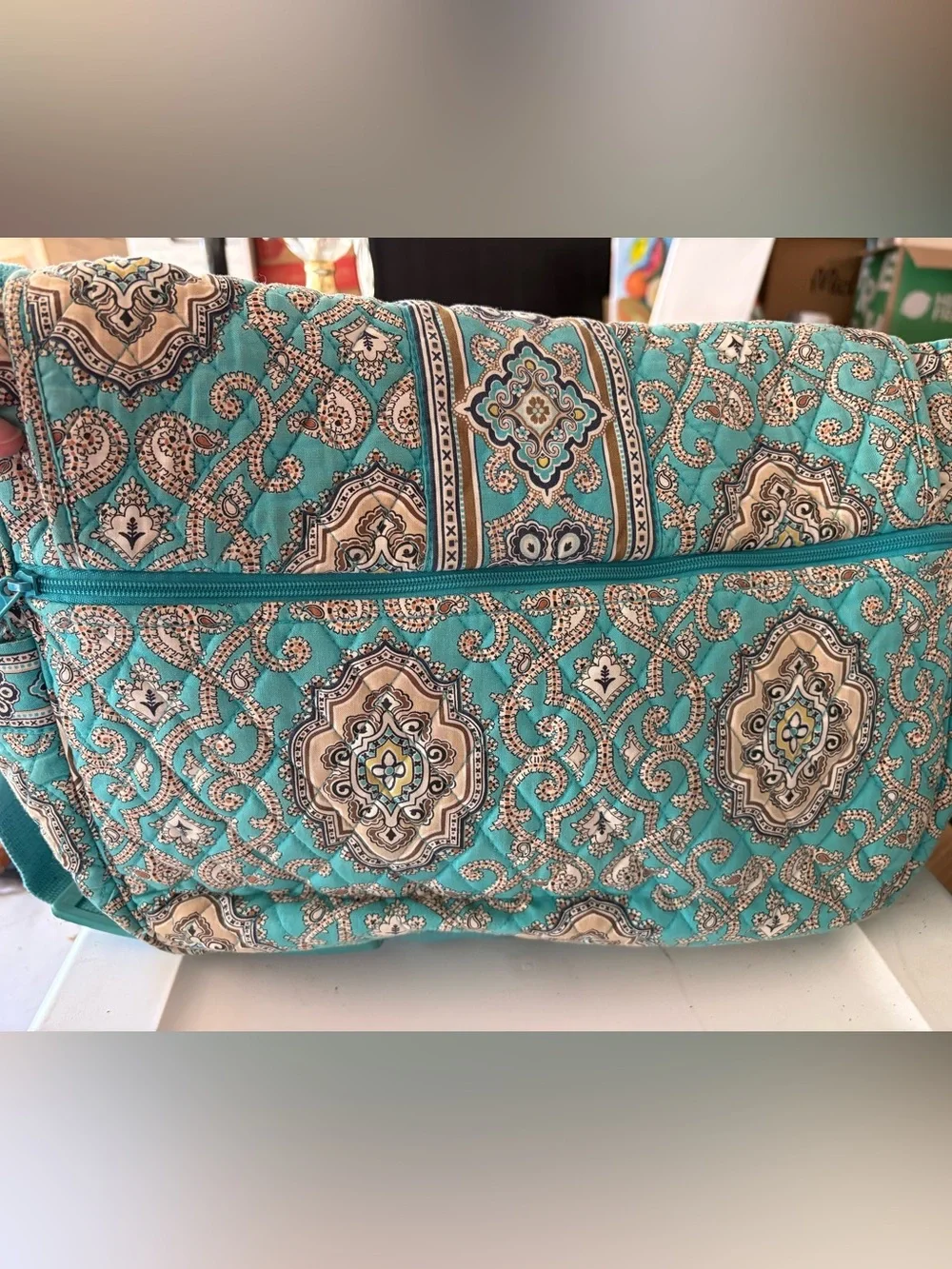 Vera Bradley Turquoise Paisley Quilted Laptop Messenger Bag